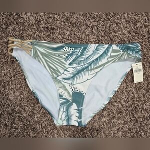Aerie NWT Tropical Leaf Print Bikini Swim Bottom Green Gold Size M